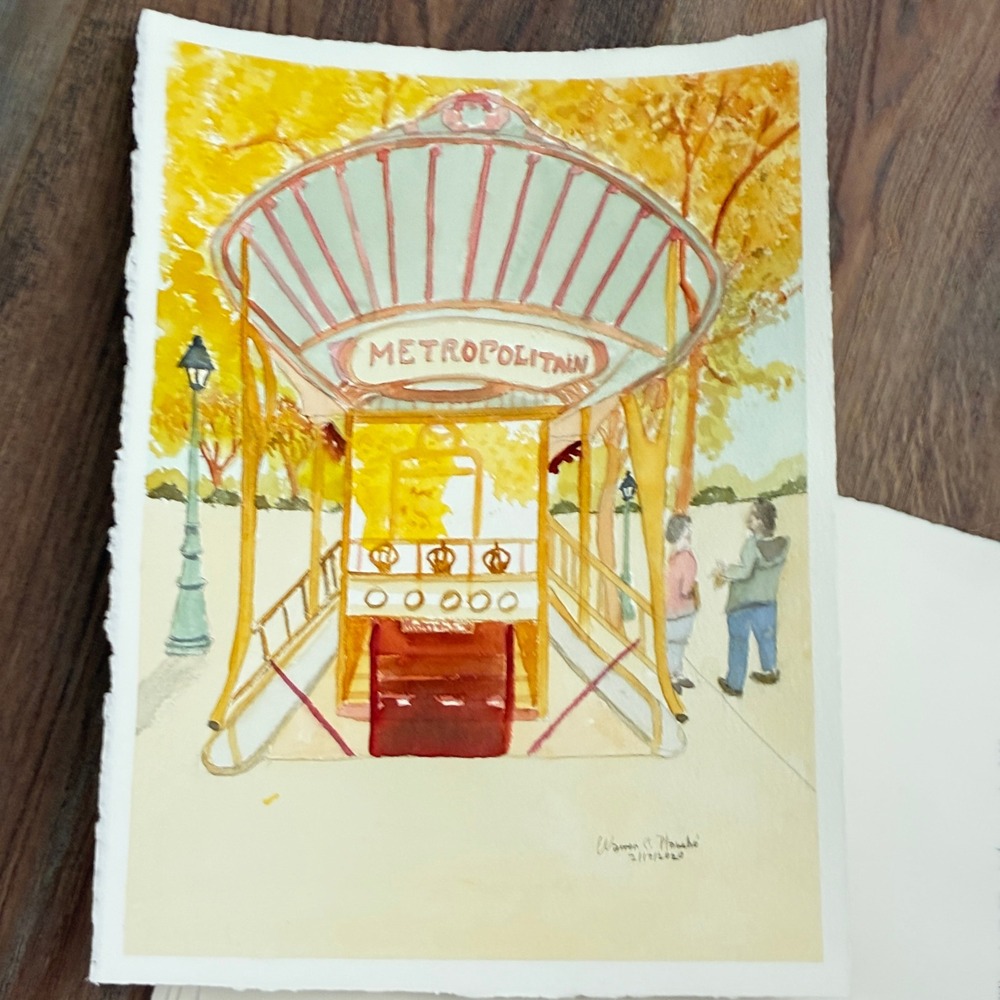 Metropolitan Paris Metro Warren C Plauche Original Watercolor Painting 11x15